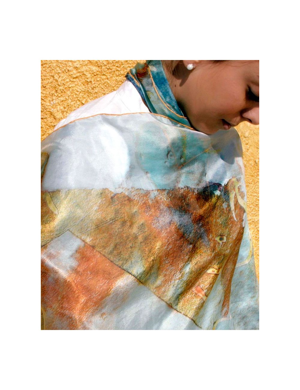 "Marine oxide", silk scarf on calm colors.