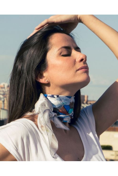 Silk scarf inspired by the ceramic works of Gaudi in Palau Guell