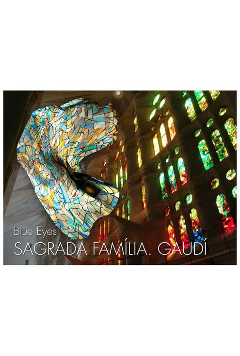 "Ojos azules" fular de seda natural, inspirado en la luz de los vitrales de la Sagrada Familia de Gaudí