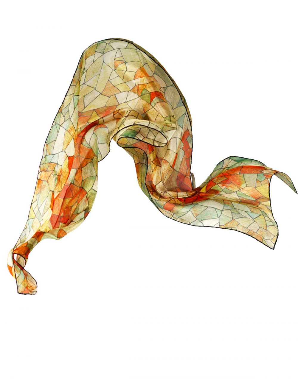 "Cel i Terra", fulard de seda natural i disseny geomètric inspirat en l'art d'en Gaudí. Colors torrats.