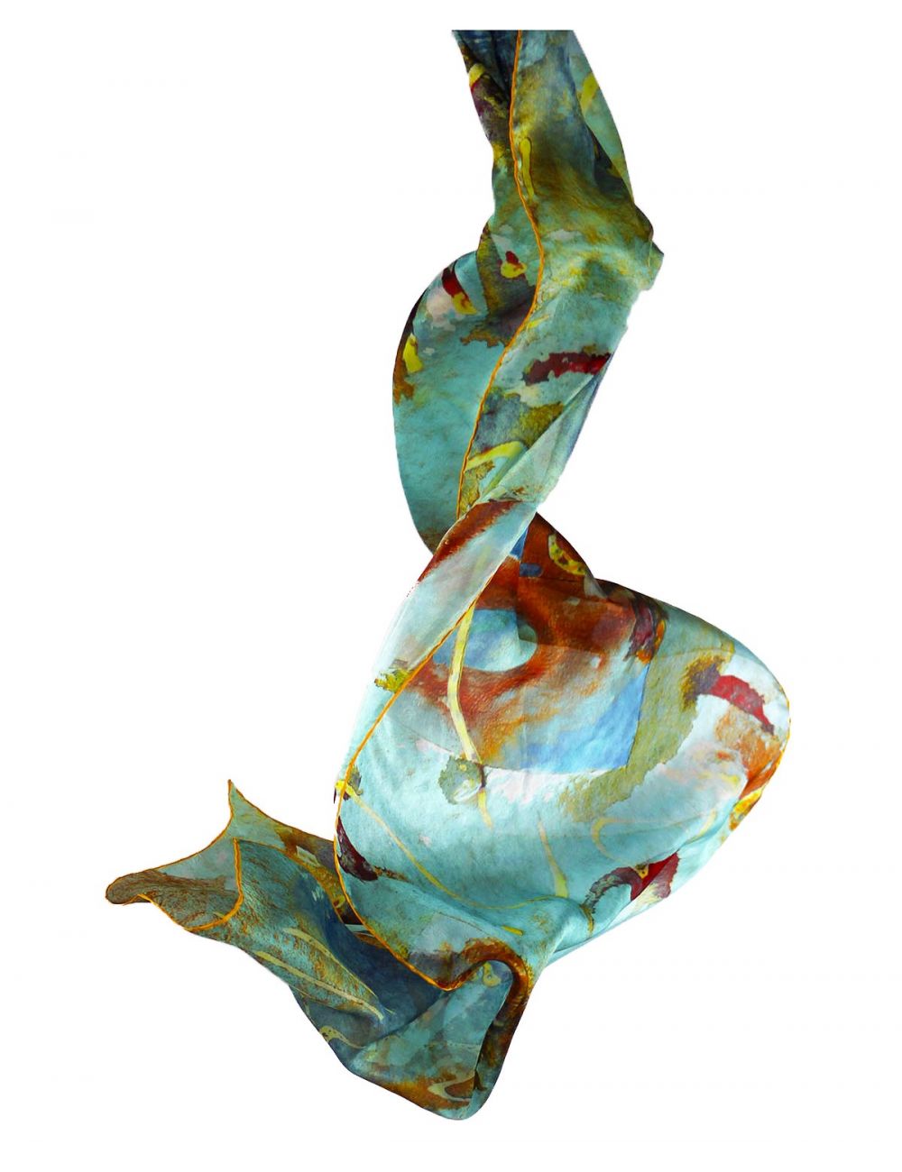 "Marine oxide", silk scarf on calm colors.