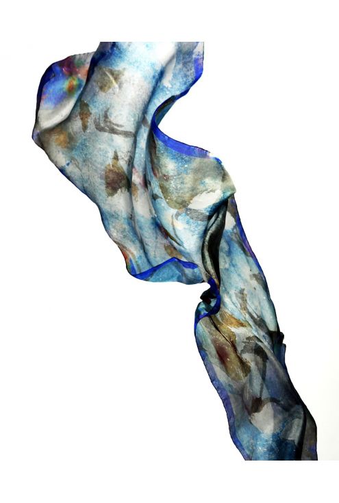 "Rough sea" silk scarf inspired by a stormy blue sea.