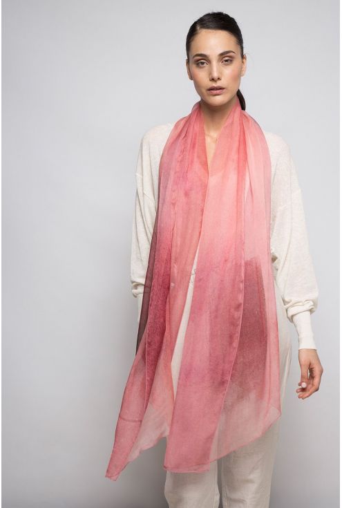 Extra large Silk Scarf "Coral" - Cool Chiffon Silk