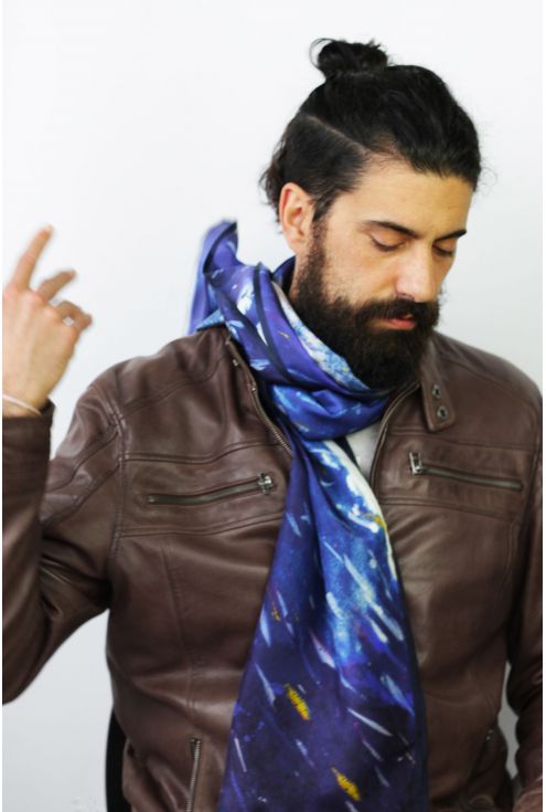 Man silk scarf "Blue Storm"