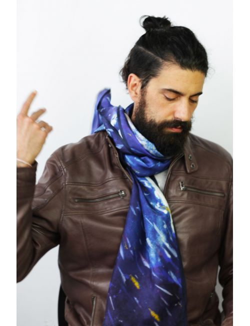 Man silk scarf "Blue Storm"