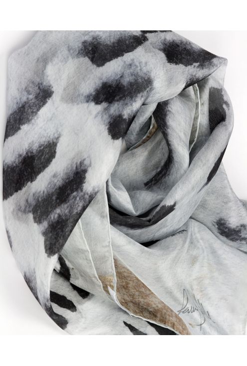 "Light Path" silk scarf in black and white