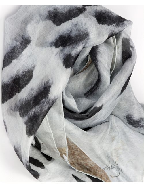 "Light Path" silk scarf in black and white