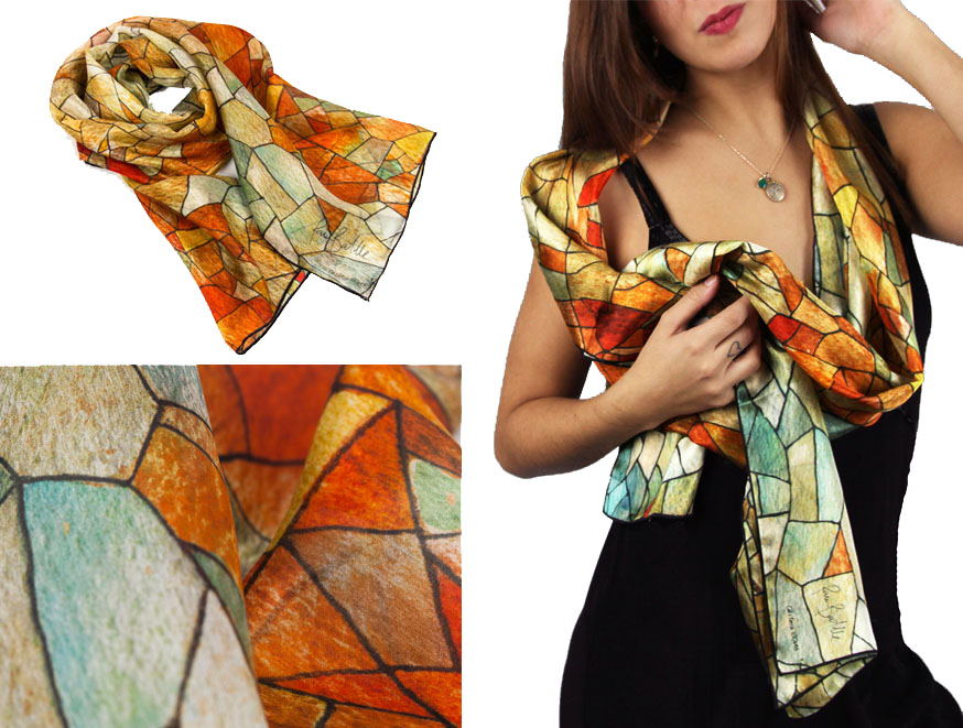 "Heaven and Earth" silk scarf custom made for Palau Guell shop - Museum shop articles
