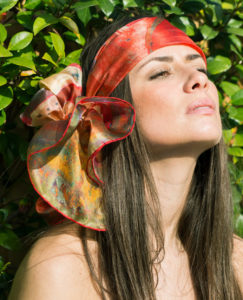 Headscarf for her, model, woman fashion accessory at new online silk scarves store Daba Disseny Barcelona
