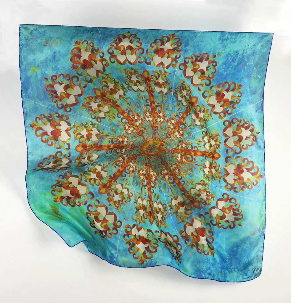Silk scarf design inspired by the rose window from the Hospital de Sant Pau by Daba Disseny Barcelona in electric blue color - fashion and modernism