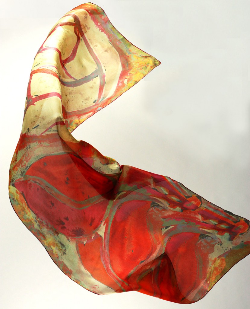 Fulard de seda inspirat en les rajoles de roses de l'Hospital de Santa Creu i Sant Pau per Daba Disseny Barcelona - Blanc i vermell. Moda i modernisme