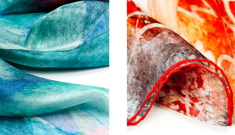 Detail silk headscarf "Blue" joyful elegant fashion collection at silk scarves online shop - Daba Disseny Barcelona