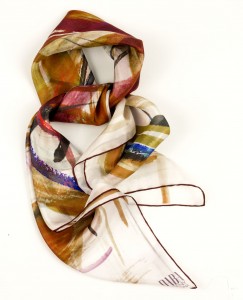 Col·lecció fulards tardor hivern en seda, disseny mocador de dona pel coll "Orenetes" - Daba Disseny Barcelona