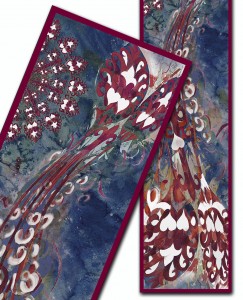 Col·lecció fulards tardor hivern en seda, disseny fulard de dona esquena "Plomes al Vent Blau" - Daba Disseny Barcelona