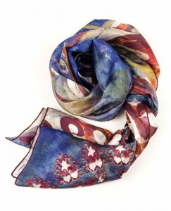 Fall winter silk scarves collection "Cobalt Feathers on the Wind" curly lace Christmas gift - Daba Disseny Barcelona