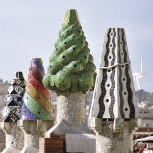 Palau Güell's chimneys - Gaudí inspiration for the mosaic silk scarf trencadís - Daba Disseny Barcelona