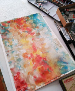 Watercolor as a base for the Gaudi Palau Guell Silk Scarf 2