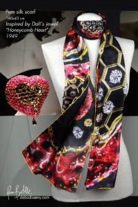 Dalí's jewels on silk scarves "Honeycomb Heart" scarf - Daba Disseny Barcelona