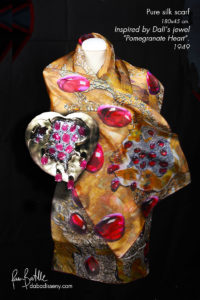 Dalí's jewels on silk scarves - Pomegranate Heart silk scarf - Daba Disseny Barcelona