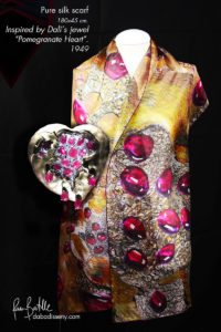 Dalí's jewels on silk scarves - Pomegranate Heart - Daba Disseny Barcelona
